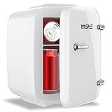 YASHE Mini Fridge, 4 Liter/6 Can Mini Makeup Fridge, 110V AC/ 12V DC Portable Thermoelectric Cooler&Warmer for Skincare, Drink, Cosmetic, Medicine, Small fridge for Bedroom, Office, Dorm, Car, White