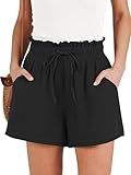ANRABESS Shorts for Women Summer Casual High Waisted Wide Leg Drawstring Lounge Shorts Comfy 2026 Beach Vacation Clothes Black Medium