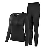HEROBIKER Women's Thermal Underwear Set, Ultra Soft Thermal Shirt Long Johns with Fleece lined - Winter Base Layer Sets（L, Black