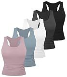 Dalavch 5 Pack Women's Workout Racerback Tank Tops Spandex Yoga Athletic Running Gym Sports Crop Tops for Women No Built-in Bra 1 Black 1 White 1 Heather Grey 1 Pink 1 Blue Medium