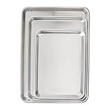 Nordic Ware Naturals 3 Piece Set - USA Made Aluminum Commercial Quality Sheet Pan for Baking or Roasting, Encapsulated Galvanized Steel Rim Prevents Warping; Half Sheet, Jelly Roll and Quarter Sheet