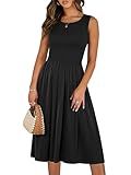 ANRABESS Womens Smocked Summer Sleeveless Midi Dresses,Black,L