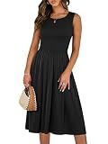 ANRABESS Womens Smocked Summer Sleeveless Midi Dresses,Black,L