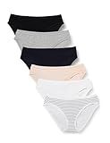 Amazon Essentials Women's Cotton Bikini Brief Underwear (Available in Plus Size), Pack of 6, Multicolor/Heather/Stripe, Medium