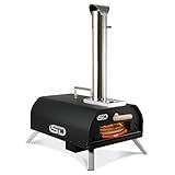 SizzleDelite Outdoor Pizza Oven Wood Pellet 12" Round Pizza Stone, Portable Wood Fired with Built-in Thermometer Pizza Stove, Stainless Steel Pizza Maker for Outside, Backyard, Camping - Black