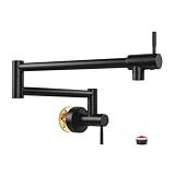 Fransiton Matte Black Pot Filler, Pot Filler Faucet Wall Mount, Brass Folding Stretchable with Double Joint Swing Arm Single Hole Two Handles Kitchen Restaurant