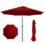 PatioKingdom 9FT Patio Outdoor Umbrella-UPF 50+ Sun Shade with Wind Vent, Push-Button Tilt & Smooth Crank Lift, Rust-Resistant Fiberglass Frame for Garden, Backyard,Yard (Red, 9FT)