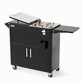VINGLI Patio Cooler, Ice Chest with Storage Cabinet, Bottle Opener Drainage, Outdoor Cooler for Party, Deck, Pool (Black)