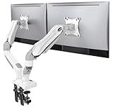 HUANUO Dual Monitor Stand - Full Adjustable Monitor Desk Mount Swivel Vesa Bracket with C Clamp, Grommet Mounting Base for 13 to 32 Inch Computer Screens - Each Arm Holds 4.4 to 19.8lbs - White