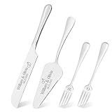 Personalized 4 Piece Cake Cutting Set for Wedding - Custom Cake Knife and Server Set with Forks, Cake Cutter Set Ideal for Wedding Anniversary Bridal Gifts (Silver)