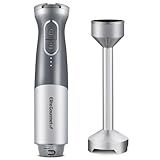 Elite Gourmet EHB1300 Cordless, Rechargeable Hand Blender, Variable Speed Blending with One-Touch Power Button, Stainless Steel Blades, Portable, Easy Control Stick Mixer, Baby Food, Charcoal Grey