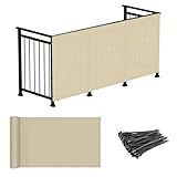 Windscreen4less 3'x10' Deck Balcony Privacy Screen Fence Apartment Balcony Mesh Screen with Zip Ties Chain Link Fence Cover UV Protection for Outdoor Patio Backyard Pool Porch Railing, Beige
