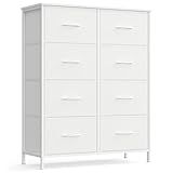 SONGMICS Dresser for Bedroom, Chest of Drawers, Steel, MDF, 8 Non-Woven Fabric Drawers, Storage Organizer Unit, Closet, Entryway, Cloud White and Snow White ULGS124W01S