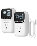 DEWENWILS Temperature Controller Outlet 2 Pack, 15A White Thermostat Outlet