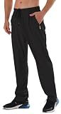 Athletic Pants for Men Water Resistant Quick Dry Lightweight Polyester Workout Warm Up Hiking Sweatpants with Pockets Black