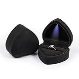 JYCMMFC Wedding Ring Box Heart Shaped LED Light Engagement Ring Boxes Jewelry Gift Box for Proposal Wedding Valentine's Day Anniversary Christmas Mothers Thanksgiving Gift (Black)