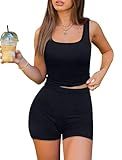 NIASHOT Two Piece Casual Workout Sets for Women 2026 Athletic 2 Piece Spring Summer Outfits Lounge Matching Sets Clothing Slim Fit Yoga Gym Set Clothes Black L