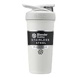BlenderBottle Strada Shaker Cup Insulated Stainless Steel Water Bottle with Wire Whisk, 24-Ounce, White