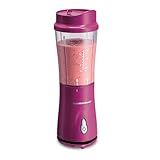 Hamilton Beach Portable Blender for Shakes and Smoothies, 14 Oz BPA Free Travel Cup & Lid, Durable Stainless Steel Blades, Personal Smoothie Blender, Raspberry, 51131G