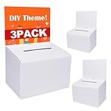 GRAWUN 3 Pack Cardboard Ballot Box with Slot, Suggestion Boxes with Removable Header, White Glossy Raffle Boxes 6.5x4.5x4.5Inch, Donation Boxes for Fundraising, Collecting Card and Voting Contest
