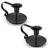Black Metal Taper Candle Holders Set of 2, Vintage Chamberstick Candle Holder with Handle for Taper Candles, Farmhouse Rustic Candle Holders for Table Decor, Halloween Christmas Decoration