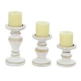 Deco 79 Wood Decorative Candle Holder Turned Style Candle Stand, Set of 3 Candlestick Holder 8", 6", 4"H, White