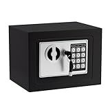 Small Electronic Safe Box With Digital Keypad & Keys - 9.05 x 6.7 x 6.7 Inches Wall Safe 0.23Cuft Mini Security Box for Coin Home Office Hotel Rooms Business Jewelry Gun (Black)
