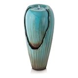 Alpine Corporation DIG100XS Outdoor Antique Jar Water Fountain with LED Lights for Patio, Deck, or Yard, 33" Tall, Turquoise