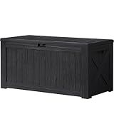 Devoko 120 Gallon Deck Box Resin Outdoor Storage Box Waterproof for Patio, Large Outdoor Storage Bench Lockable for Outside (Black)