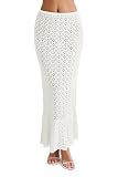 Saodimallsu Womens Crochet Cover Up Skirt High Waisted Sheer Knit Summer Swimsuit Coverup Beach Fishtail Maxi Skirts White