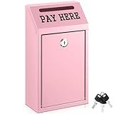 Yaocom Safe Cash Box Money Collection Metal Donation Box with Lock Wall Mount Pre Drilled Mailbox Delivery Ballot for Home Office Outdoor Self Serve Stand(Pink,10.2 x 5.7 x 2.8 Inch)
