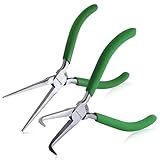 SPEEDWOX 2PCS Mini Bent Needle Nose Pliers With Teeth And Needle Nose Pliers For Jewelry Making 5" 45-Degree Bent Long Nose Pliers With Serrated Jaw Needle Remover Pliers Fishing Tools