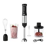 WHUTO Cordless Immersion Hand Blender, 5-in-1 Variable Speed blender handheld,Rechargeable with 2000mAh Battery, BPA-Free & Dishwasher-Safe Accessories:700ml Beaker,Chopper,Whisk & Milk Frother,Black