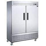 54" W Commercial Reach-in Freezer, ETL Upright 2 doors Auto-Defrost, 49 cu. ft. Bottom Mounted, stainless steel for Restaurant Kitchen Home Bar Shop -8°F
