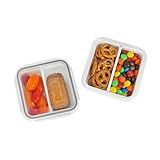 carrotez 2 Compartment Small Snack Containers, Mini Snack Containers for Mini Fridge, Small Divided Food Storage Containers, Airtight Lids, Reusable, 1.1 cup, 2 PACK