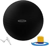 Fitvids Anti-Burst and Slip Resistant Exercise Ball Yoga Ball Fitness Ball Birthing Ball with Quick Pump, 2,000-Pound Capacity, Black, 19-22 inch, M