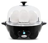 Elite Gourmet EGC-007B# Rapid Egg Cooker, 7 Easy-To-Peel, Hard, Medium, Soft Boiled Eggs, Poacher, Omelet Maker, Auto Shut-Off, Alarm, 16-Recipe Booklet, Black