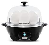 Elite Gourmet EGC-007B# Rapid Egg Cooker, 7 Easy-To-Peel, Hard, Medium, Soft Boiled Eggs, Poacher, Omelet Maker, Auto Shut-Off, Alarm, 16-Recipe Booklet, Black