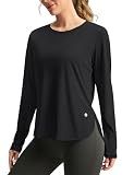 Women's Sun Shirts UPF 50+ Long Sleeve UV Protection Shirt Lightweight Quick Dry Workout Hiking Tops for Women(Black,M)