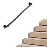 Industrial Pipe Stair Handrail, Wall-Mounted Metal Hand Rail for Indoor & Outdoor Steps, Black Galvanized Iron, Vintage Farmhouse Style, Heavy Duty Support for Stairs & Porch (Black, 3.3ft)