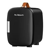 DUMOS Mini Fridge for Bedroom, 4L Compact Personal Fridge Cooler For Skincare, Drinks, And Snacks, Fits 6 Cans, Mini Refrigerator with 110V Ac/12V Dc, Ideal For Car, Dorm, Black