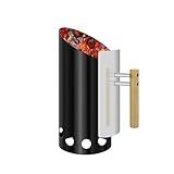 Joyagrill Charcoal Chimney Starter Double Enameled Chimney Starter Charcoal Chimney with Heat Shield & Wood Handle Great Heat Insulation Coal Starter for Grill Easy Grip Charcoal Starter, Black