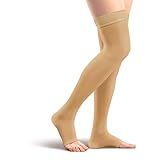 Amazon Basics Medical Compression Stockings, 20-30 mmHg Support, Women & Men Thigh Length Hose, Open Toe, Beige, Medium (Previously Amazon Basic Care)