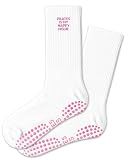 AYQJCBGC Cute Pilates Grippy Socks, Pilates Is My Happy Hour Sign Best Pilate Gifts for Women, White Crew Grip Socks for Studio Pilate Workout.(027)