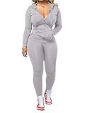AUXDIO Women 2 Piece Outfits Casual Workout Sets Bodycon Tracksuit Zip Up Long Sleeve Hoodle Jacket Jogger Pants Set Grey L