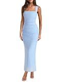 REORIA Summer Wedding Guest Maxi Dresses for Women, Light Blue Floral, M
