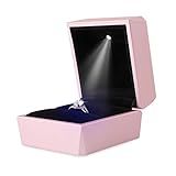 iSuperb Ring Box Proposal Engagement Square Ring Boxes with LED Light Case Jewelry Gift Box for Proposal Wedding Anniversary (Pink)