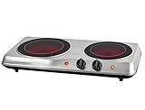 OVENTE Countertop Infrared Double Burner, 1700W Electric Hot Plate and Portable Stove with 7.75" and 6.75" Ceramic Glass Cooktop, 5 Level Temperature Setting and Easy to Clean Base, Silver BGI102S
