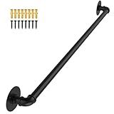 OUSHENG Stair Railing Indoor Hand Rails for Outdoor Steps, Industrial Pipe Handrail Metal Iron Handle Support for Wall Mount Staircase Porch, Vintage Farmhouse Style, 3ft