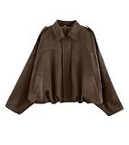 Bnigung Womens Faux Suede Bomber Jacket Oversized Long Sleeve Cropped Coat